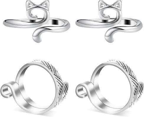 Dimeho 4 Pack Adjustable Knitting Rings Crochet Finger Loop Yarn Guide Holder Peacock Weaving Hook Braided Open Thimble for DIY Craft Accessories Women Mother Grandma Present (Style 2) in Saudi Arabia