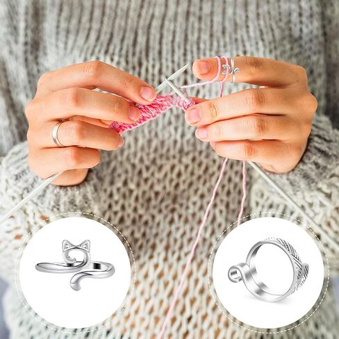 Dimeho 4 Pack Adjustable Knitting Rings Crochet Finger Loop Yarn Guide Holder Peacock Weaving Hook Braided Open Thimble for DIY Craft Accessories Women Mother Grandma Present (Style 2) in Saudi Arabia