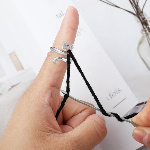 Dimeho 4 Pack Adjustable Knitting Rings Crochet Finger Loop Yarn Guide Holder Peacock Weaving Hook Braided Open Thimble for DIY Craft Accessories Women Mother Grandma Present (Style 2) in Saudi Arabia