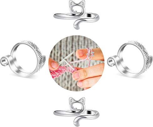 Dimeho 4 Pack Adjustable Knitting Rings Crochet Finger Loop Yarn Guide Holder Peacock Weaving Hook Braided Open Thimble for DIY Craft Accessories Women Mother Grandma Present (Style 2) in Saudi Arabia