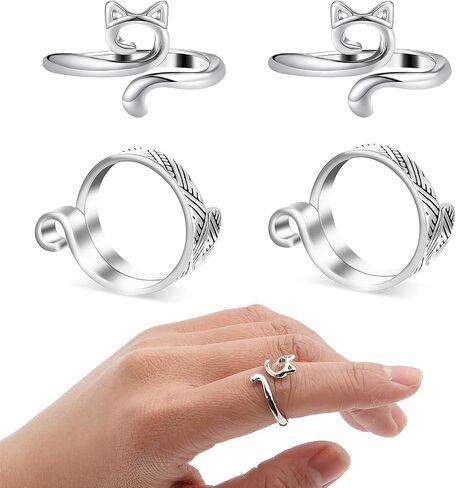 Dimeho 4 Pack Adjustable Knitting Rings Crochet Finger Loop Yarn Guide Holder Peacock Weaving Hook Braided Open Thimble for DIY Craft Accessories Women Mother Grandma Present (Style 2) in Saudi Arabia