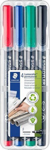 Staedtler 318-WP4 Lumocolor Permanent Universal Pens, Fine Point, 0.6mm, Assorted, 4 per Set in Saudi Arabia