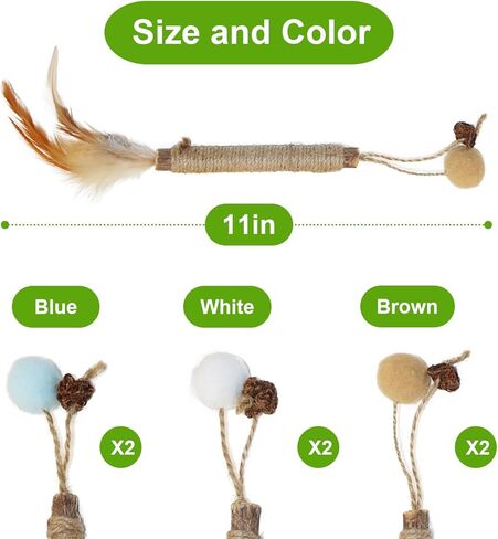 MECOOL Cat Silvervine Sticks Chew Toys,Catnip Feather Toy for Indoor Cats and Kittens,Natural and Health 6PCS in Kuwait
