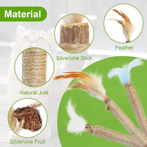 MECOOL Cat Silvervine Sticks Chew Toys,Catnip Feather Toy for Indoor Cats and Kittens,Natural and Health 6PCS in Kuwait