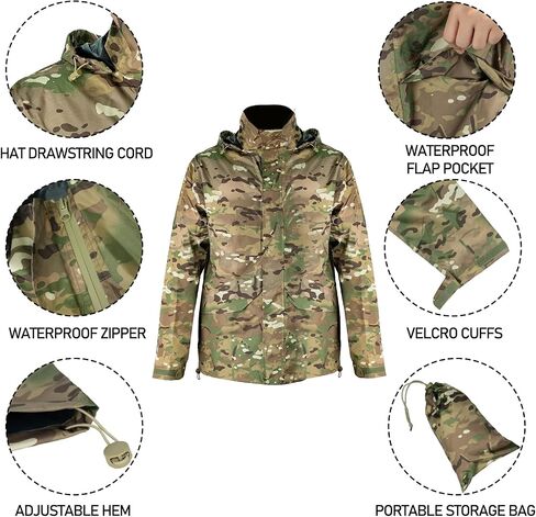 LOOGU Mens Rain Jacket Lightweight, Camo Rain Gear for Men Waterproof, Windproof Rain Coats with Hood in Saudi Arabia