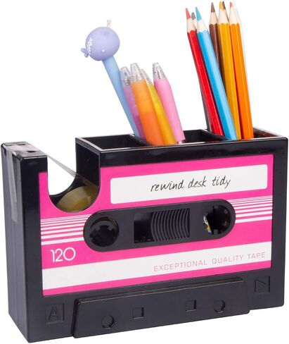Aobopar Cute Tape Dispenser, Pink Tape Dispenser Desk, Office Desktop Tape Dispenser, Funny Novelty Tape Dispenser Pen Holder, Retro Cassette 80'S Desk Accessory Organizer in Saudi Arabia