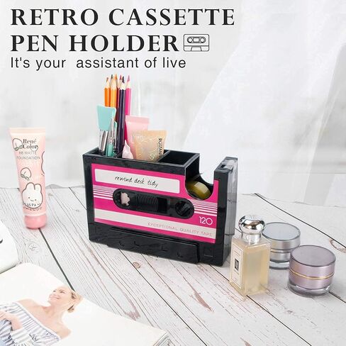Aobopar Cute Tape Dispenser, Pink Tape Dispenser Desk, Office Desktop Tape Dispenser, Funny Novelty Tape Dispenser Pen Holder, Retro Cassette 80'S Desk Accessory Organizer in Saudi Arabia