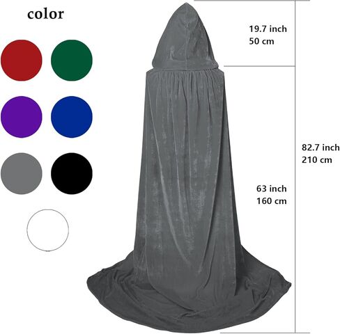 عباءة مخملية فاخرة للبالغين من UQJE مع غطاء رأس لمصاصي الدماء من القرون الوسطى للجنسين - رمادي in Kuwait