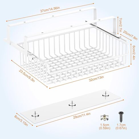ENONCI درج تحت المكتب، تصميم منزلق، بدون حفر معدني تحت إدارة الكابلات المكتبية، سلة رف تخزين تحت المكتب، منظم درج تحت الطاولة للمكتب، المنزل، مساحة العمل، الخزانة in Kuwait