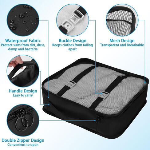 Chyaya 9 Pack Packing Cubes Set, Waterproof Suitcase Organizer Compression Travel Essentials Bag for Travel Accessories, Luggage Organizer with Shoe Bag for Men, Women, Kids, Black in Saudi Arabia