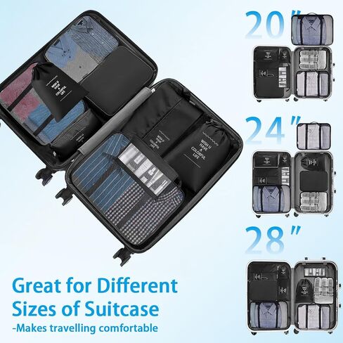 Chyaya 9 Pack Packing Cubes Set, Waterproof Suitcase Organizer Compression Travel Essentials Bag for Travel Accessories, Luggage Organizer with Shoe Bag for Men, Women, Kids, Black in Saudi Arabia