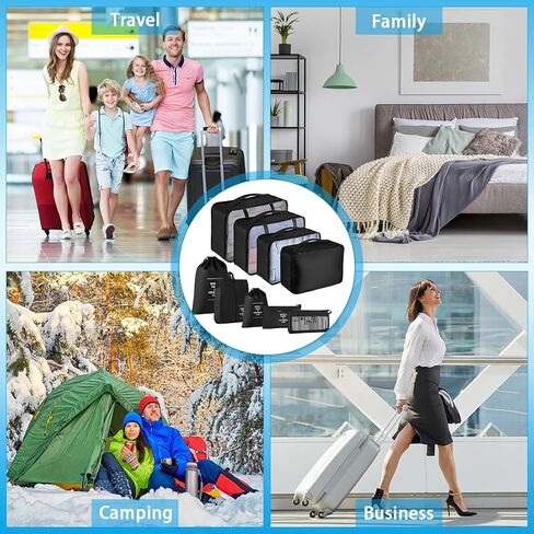 Chyaya 9 Pack Packing Cubes Set, Waterproof Suitcase Organizer Compression Travel Essentials Bag for Travel Accessories, Luggage Organizer with Shoe Bag for Men, Women, Kids, Black in Saudi Arabia