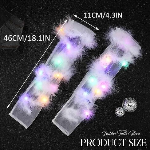 قفازات CASDRE المضيئة الطويلة من التول، ريش أبيض بدون أصابع، أكمام للذراع، قفازات طويلة للهالوين، إكسسوارات الهذيان للنساء والفتيات in Kuwait