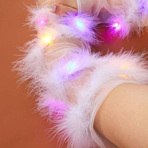 قفازات CASDRE المضيئة الطويلة من التول، ريش أبيض بدون أصابع، أكمام للذراع، قفازات طويلة للهالوين، إكسسوارات الهذيان للنساء والفتيات in Kuwait