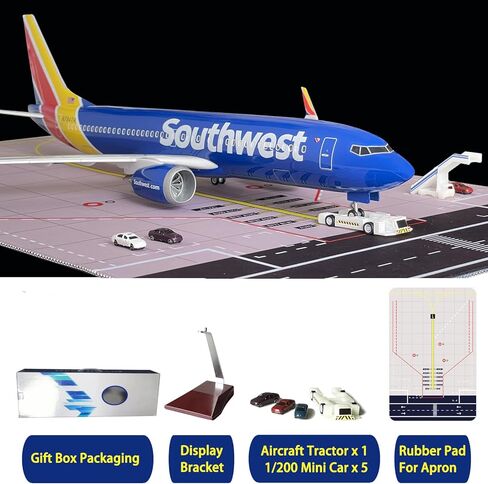 QOADXPC 1:85 نموذج طائرة Boeing737 من شركة Southwest Airlines، طول 18.5 بوصة، مع أضواء LED، مادة الراتنج عالية المحاكاة، دعامات مجانية لمشهد المطار in Kuwait