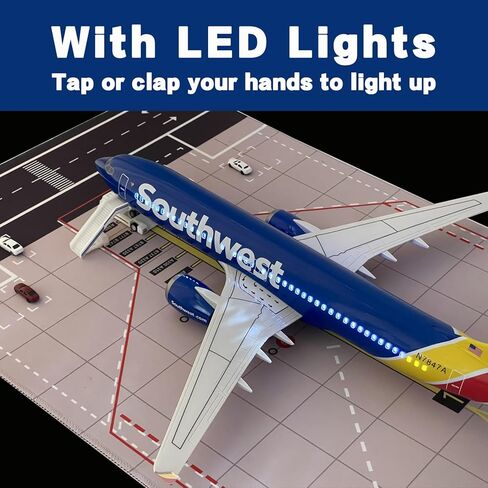 QOADXPC 1:85 نموذج طائرة Boeing737 من شركة Southwest Airlines، طول 18.5 بوصة، مع أضواء LED، مادة الراتنج عالية المحاكاة، دعامات مجانية لمشهد المطار in Kuwait