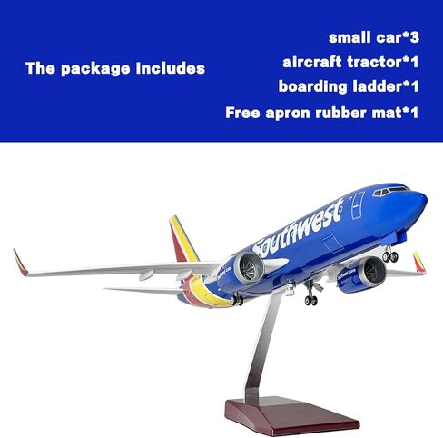 QOADXPC 1:85 نموذج طائرة Boeing737 من شركة Southwest Airlines، طول 18.5 بوصة، مع أضواء LED، مادة الراتنج عالية المحاكاة، دعامات مجانية لمشهد المطار in Kuwait
