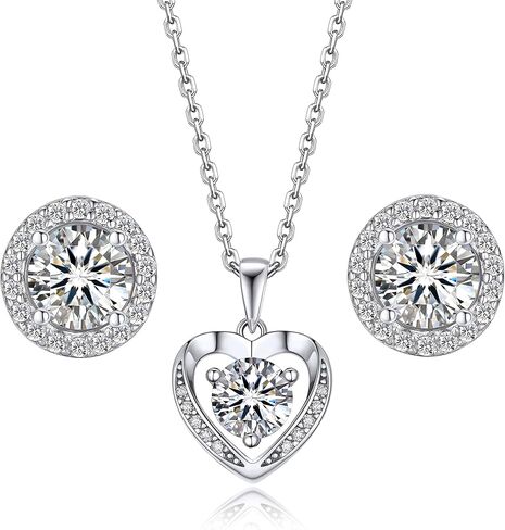 قلادات MomentWish على شكل قلب للنساء وأقراط هالة مويسانيتي عيار 2 قيراط in Kuwait