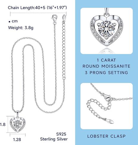 قلادات MomentWish على شكل قلب للنساء وأقراط هالة مويسانيتي عيار 2 قيراط in Kuwait