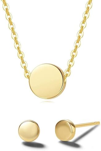 كارلين 14K الذهب نقطة صغيرة بسيطة عملة قلادة طقم من الحلقان الحد الأدنى لذيذ كل يوم غرامة مجوهرات للنساء الفتيات in Kuwait