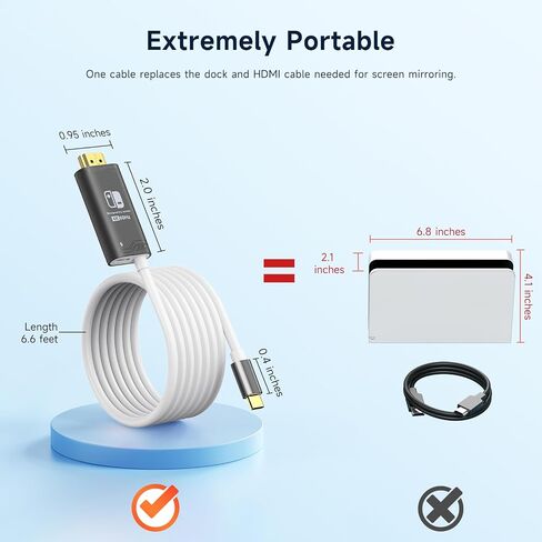 JINGDU USB C to HDMI Cable Compatible with Nintendo Switch 2017/OLED, USB-C HDMI Cable Replaces the Original Switch Dock for TV Screen Mirroring, 4K30Hz, Blue in Kuwait