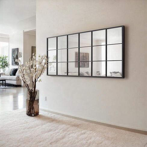 Mirroni Window Pane Wall Mirror 70"x 36" - Full Length Mirror- Window Finished Black Metal Mirror - Floor Mirror - Farmhouse Mirror - Rectangular Windowpane Mirror - Wall Mounted or Leaning in Saudi Arabia