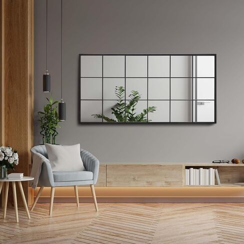 Mirroni Window Pane Wall Mirror 70"x 36" - Full Length Mirror- Window Finished Black Metal Mirror - Floor Mirror - Farmhouse Mirror - Rectangular Windowpane Mirror - Wall Mounted or Leaning in Saudi Arabia