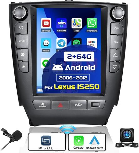 Roinvou 2+64G Android 13 CarPlay Stereo لـ 2006-2012 Lexus IS250، راديو CarPlay لاسلكي مدمج مع Android Auto، شاشة لمس عمودية 9.7 بوصة داخل لوحة القيادة GPS Navi دعم Mirror Link BT HiFi WiFi SWC in Saudi Arabia