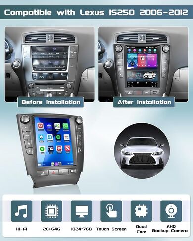 Roinvou 2+64G Android 13 CarPlay Stereo لـ 2006-2012 Lexus IS250، راديو CarPlay لاسلكي مدمج مع Android Auto، شاشة لمس عمودية 9.7 بوصة داخل لوحة القيادة GPS Navi دعم Mirror Link BT HiFi WiFi SWC in Saudi Arabia