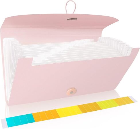 HULIPARK 13 Pockets Small File Folder Organizer, Mini Expanding File Folder for Coupons, Receipts, Cash, Tax Item or Changes, 10.4x5.5In, Accordion File Organizer Receipt Folder with Tabs (Pink) in Saudi Arabia