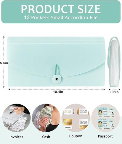 HULIPARK 13 Pockets Small File Folder Organizer, Mini Expanding File Folder for Coupons, Receipts, Cash, Tax Item or Changes, 10.4x5.5In, Accordion File Organizer Receipt Folder with Tabs (Pink) in Saudi Arabia