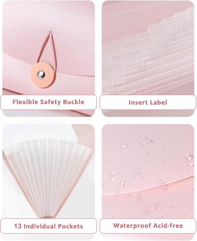 HULIPARK 13 Pockets Small File Folder Organizer, Mini Expanding File Folder for Coupons, Receipts, Cash, Tax Item or Changes, 10.4x5.5In, Accordion File Organizer Receipt Folder with Tabs (Pink) in Saudi Arabia