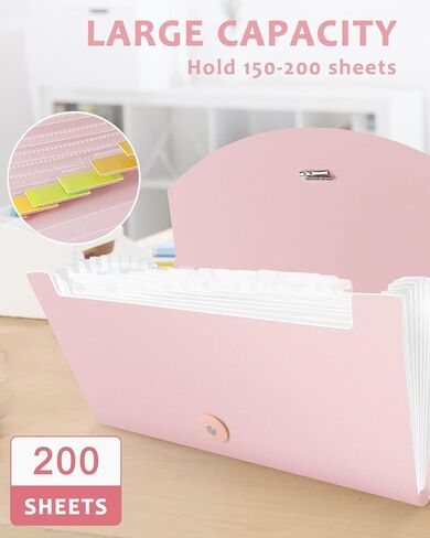 HULIPARK 13 Pockets Small File Folder Organizer, Mini Expanding File Folder for Coupons, Receipts, Cash, Tax Item or Changes, 10.4x5.5In, Accordion File Organizer Receipt Folder with Tabs (Pink) in Saudi Arabia