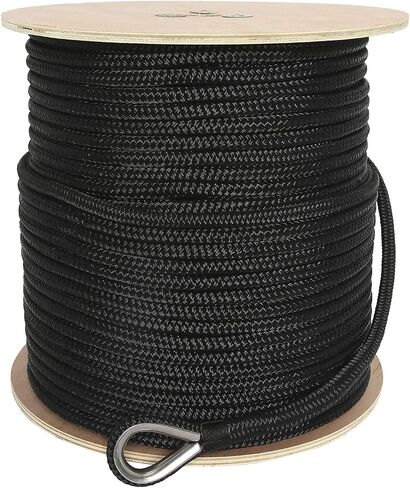 NovelBee 1/2 Inch X 600 Feet Double Braid Nylon Anchor Line with Stainless Steel Thimble and Wood Chuck (White/Gold) in Saudi Arabia