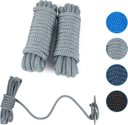 خطوط قفص الاتهام 20 × 1/2 بوصة حبال رسو بحرية مزدوجة مضفرة 4 عبوات، حبال قارب لرسو السفن مع خطوط رصيف ممتازة بفتحة 12 بوصة للقوارب - أسود in Kuwait