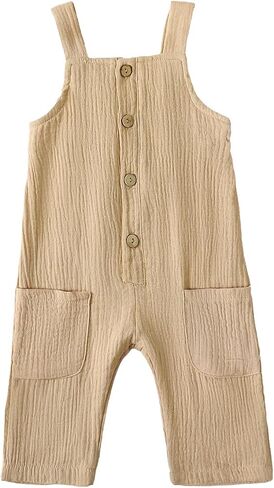 Neutral Baby Boy Girl Overalls Cotton Gauze Sleeveless Romper Button Down Jumpsuits with Pockets Summer Clothes in Saudi Arabia