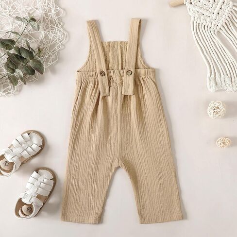 Neutral Baby Boy Girl Overalls Cotton Gauze Sleeveless Romper Button Down Jumpsuits with Pockets Summer Clothes in Saudi Arabia