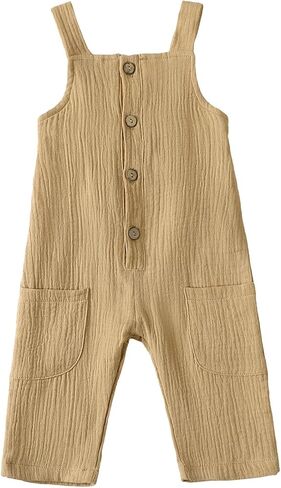 Neutral Baby Boy Girl Overalls Cotton Gauze Sleeveless Romper Button Down Jumpsuits with Pockets Summer Clothes in Saudi Arabia