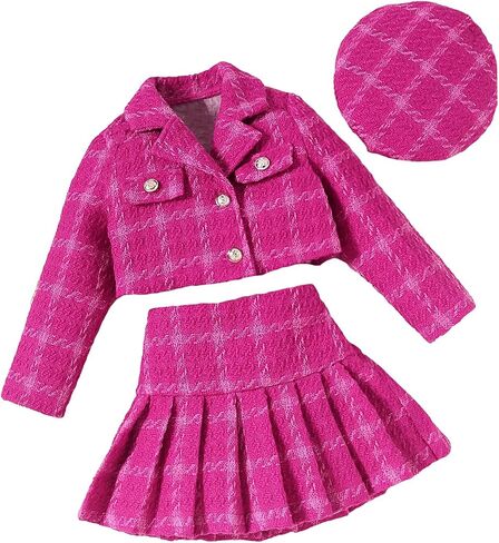 SOLY HUX Toddler Girl's Button Down Plaid Print Crop Blazer with Pleated Skirts and Hat Set 3 Piece Outfit in Saudi Arabia