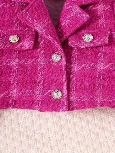 SOLY HUX Toddler Girl's Button Down Plaid Print Crop Blazer with Pleated Skirts and Hat Set 3 Piece Outfit in Saudi Arabia