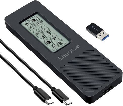 محول حاوية ShuoLe ألومنيوم M.2 SSD مع شاشة عرض LCD، USB 3.2 10 جيجابت في الثانية USB C إلى NVMe PCIe SATA M-Key/(B+M) حافظة خارجية لمحرك الحالة الصلبة تدعم UASP Trim لـ NVME/SATA SSD حجم 2280 in Kuwait
