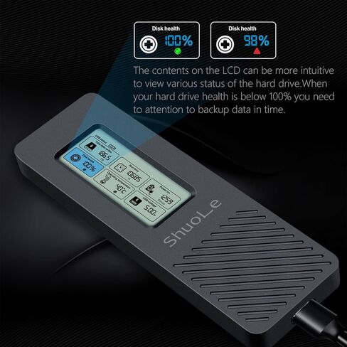 محول حاوية ShuoLe ألومنيوم M.2 SSD مع شاشة عرض LCD، USB 3.2 10 جيجابت في الثانية USB C إلى NVMe PCIe SATA M-Key/(B+M) حافظة خارجية لمحرك الحالة الصلبة تدعم UASP Trim لـ NVME/SATA SSD حجم 2280 in Kuwait