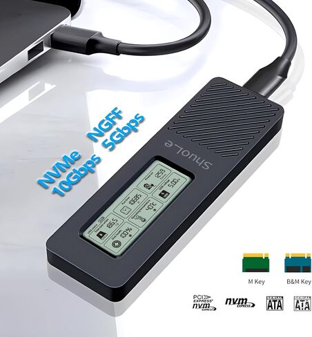 محول حاوية ShuoLe ألومنيوم M.2 SSD مع شاشة عرض LCD، USB 3.2 10 جيجابت في الثانية USB C إلى NVMe PCIe SATA M-Key/(B+M) حافظة خارجية لمحرك الحالة الصلبة تدعم UASP Trim لـ NVME/SATA SSD حجم 2280 in Kuwait