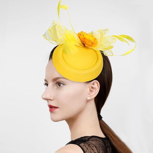 قبعات الشاي Zinniday Feathers Fascinators - مصنوعة يدويًا للنساء والسيدات كوكتيل شبكي زهرة كنتاكي ديربي 20s 50s إكسسوارات القبعات in Saudi Arabia