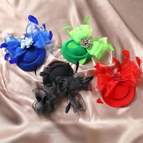قبعات الشاي Zinniday Feathers Fascinators - مصنوعة يدويًا للنساء والسيدات كوكتيل شبكي زهرة كنتاكي ديربي 20s 50s إكسسوارات القبعات in Saudi Arabia