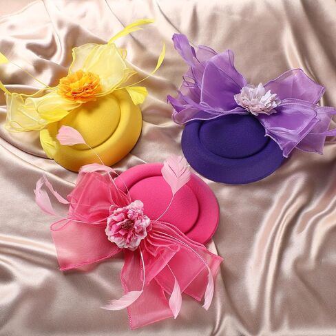 قبعات الشاي Zinniday Feathers Fascinators - مصنوعة يدويًا للنساء والسيدات كوكتيل شبكي زهرة كنتاكي ديربي 20s 50s إكسسوارات القبعات in Saudi Arabia