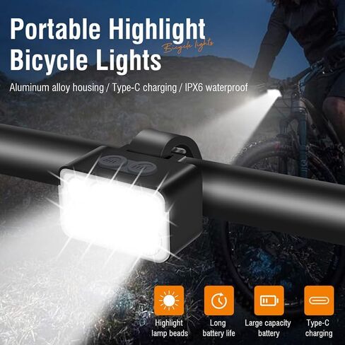 مجموعة مصابيح الدراجة القابلة لإعادة الشحن من الألومنيوم من Vortex L12 من النوع C USB، 900 لومن إضاءة أمامية وخلفية فائقة السطوع، مجموعة مصابيح LED للدراجة من أجل سلامة الركوب الليلي in Saudi Arabia