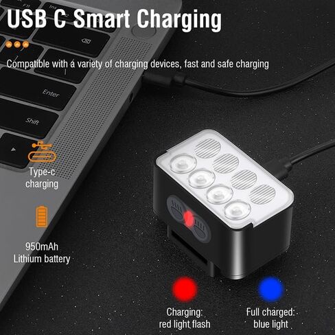 مجموعة مصابيح الدراجة القابلة لإعادة الشحن من الألومنيوم من Vortex L12 من النوع C USB، 900 لومن إضاءة أمامية وخلفية فائقة السطوع، مجموعة مصابيح LED للدراجة من أجل سلامة الركوب الليلي in Saudi Arabia
