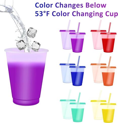 MAGORUI Kids Cups, Color Changing Cups with Lids and Color Changing Straws, 6 Pack 12oz Plastic Reusable Cold Drink Tumbler for Party in Kuwait