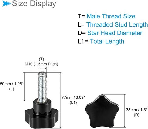 مقابض CoCud Star Clamping، M6 × 70 مم رأس ذكر 30 مم، مقابض يدوية برغي إبهام بلاستيكي، مسمار ملولب أسود - (التطبيقات: لآلات المخرطة)، 3 قطع in Kuwait